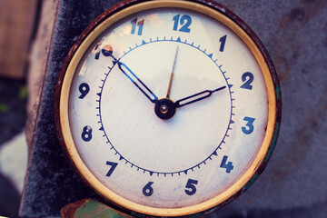 Old Vintage alarm clock, retro alarm clock.  time concept.  watch, timepiece, timer, timekeeper, ticker.