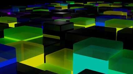 Random colorful glow glass square tile floor (3D Rendering)