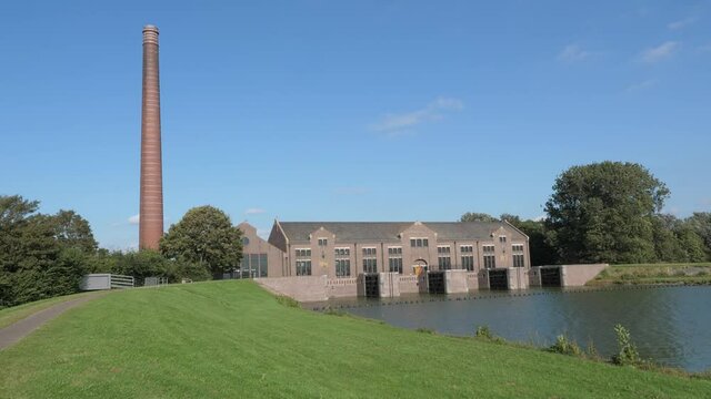 Ancient historic monument steam pump machinery building called Woudagemaal, in the Netherlands