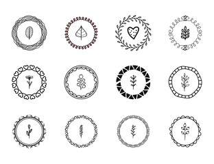 Set of hand drawn beauty labels and badges. Vector illustration for cosmetics, natural products, spa, beauty salon, wedding