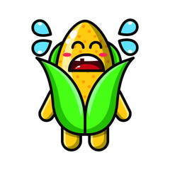cute corn crying icon illustration vector graphic