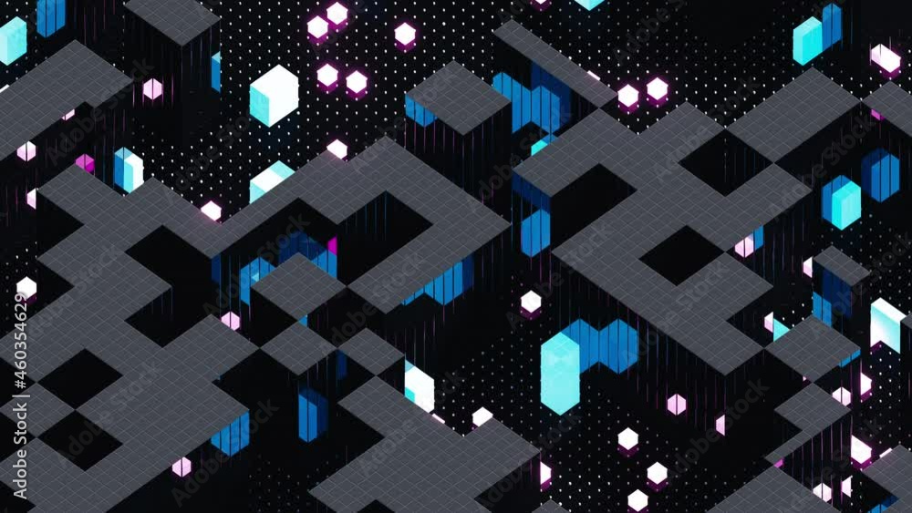 Aufkleber glowing blocks and black blocks, 3d rendering.
