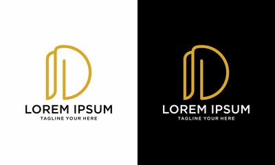 Letter initial D logo design template with square shape design vector illustration on a white and black background.