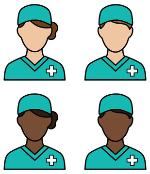 Doctor or Surgeon Avatar Set with Man and Woman - Color