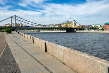 Moscow, a view of the Prechistenskaya embankment, the Muzeon culture and recreation park and the Moskva river with the Crimean bridge