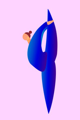 A woman in blue clothes does yoga isolated on pink. Cartoon character. Concept of balance, healthy lifestyle, sports, harmony