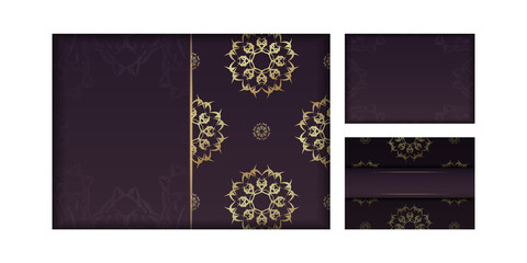 Greeting card in burgundy color with luxurious gold pattern prepared for printing.