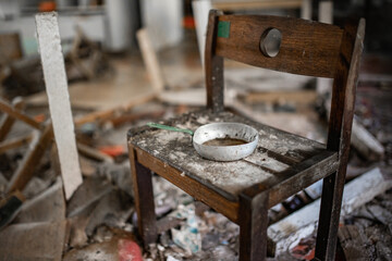 old high chair in the room after the fire