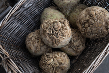 Celeriac in a wicker basket