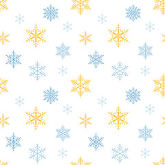 Snowflakes seamless pattern. Christmas endless background. Snowfall repeated backdrop. Vector illustration isolated on white.