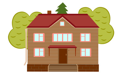 Drawn a beautiful two-story house for advertising a real estate agency, sale or rent. Vector illustration. - 460359260