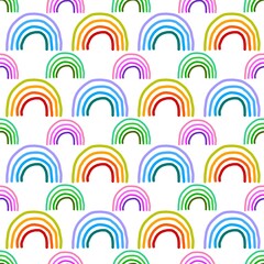 Obraz premium Seamless pattern with rainbow on white background