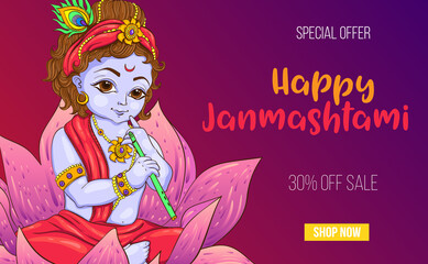 Happy Janmashtami sale banner . Krishna vector illustration. EPS10
