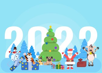 poster with characters lettering 2022 year tiger