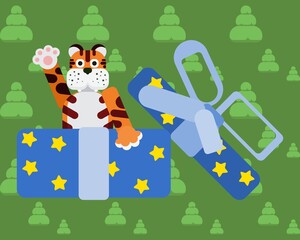 tiger animal mascot 2022 on green background. flat style