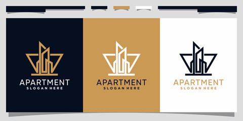 Apartment logo design template with line art style Premium Vector
