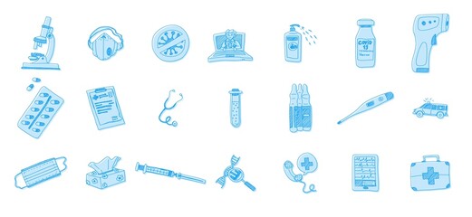 Obraz premium hospital doodle pictogram image medicine. sketch