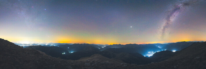 Galactic panorama from the summit of Mt Voutsiakaki with Plastiras lake and Agrafa Mountains