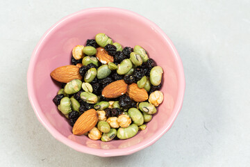 Healthy vegan almonds,  dried berries, crispy roasted chickpeas and soy beans