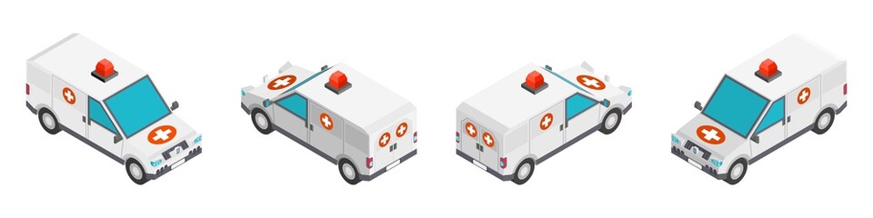 ambulance car set in isometric style. drawing new © antondzyna