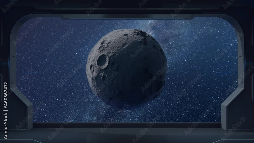 Poster the moon and the stars from the view in the spacecraft, 3d rendering.