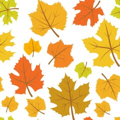 Orange Foliage. Seamless pattern with maple leaves. background. Isolated Vegetable illustration. Vector.