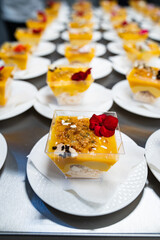 Catering. kremenki with fruit desserts decorated with flowers. 