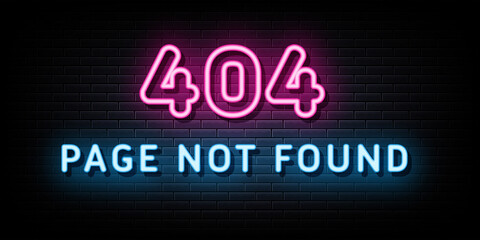 Error 404 Neon Signs Vector. Design Template Neon Style