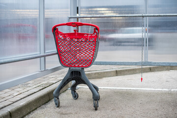 Supermarket shopping carts trolley with red accents