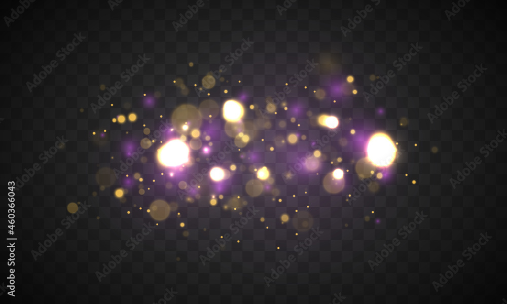 Poster christmas abstract pattern. purple fireworks explosion dust vector. festive purple and golden lumino