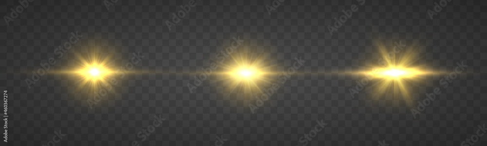 Poster flare with golden rays of light and magic sparkles. bright star. abstract golden rays will raise. tr