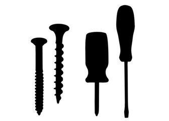 Screwdrivers and self-tapping screws included. Vector image.