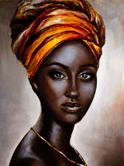 portrait of a dark-skinned girl painted in oil paints