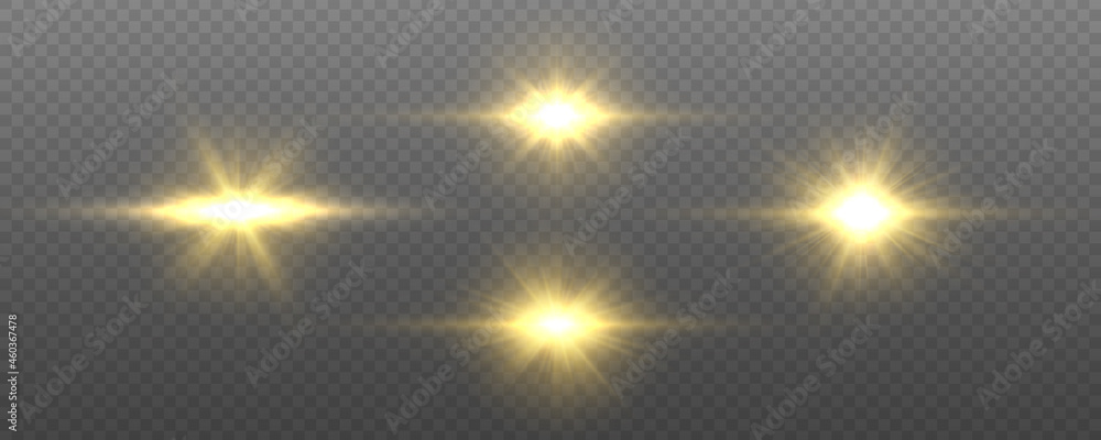 Poster flare with golden rays of light and magic sparkles. bright star. abstract golden rays will raise. tr