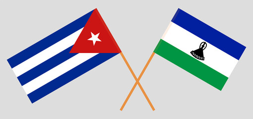 Crossed flags of Cuba and the Kingdom of Lesotho. Official colors. Correct proportion