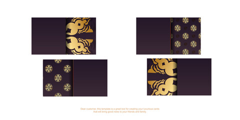 Business card in burgundy color with luxurious gold pattern for your brand.