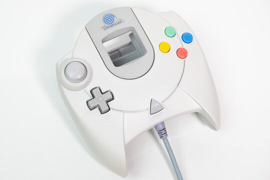 Sega Dreamcast Game Controller. Top down on white background.