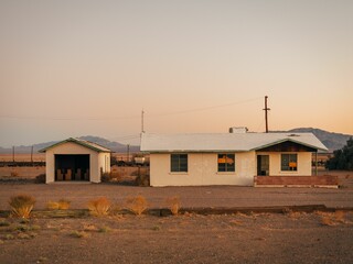 Abandoned buildings in Amboy, on Route 66 in the Mojave Desert of California