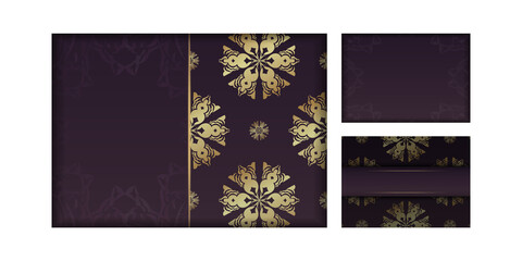 Fototapeta na wymiar Brochure template burgundy with abstract gold ornament for your design.