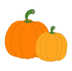 Vector of two orange pumpkins in the fall time. Autumn, seasonal, fall theme.