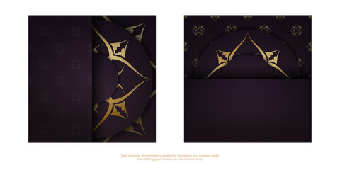 Brochure template burgundy with greek gold ornaments for your design.