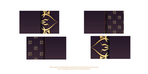 Visiting business card in burgundy color with vintage gold ornaments for your contacts.