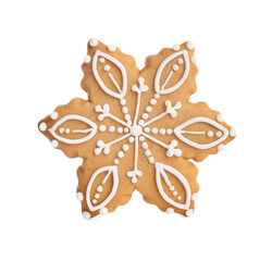 Tasty snowflake shaped Christmas cookie isolated on white