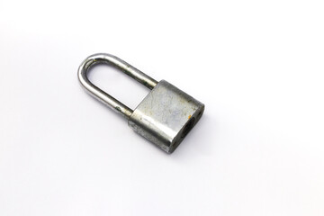 Old used padlock isolated on white background
