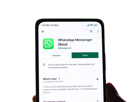West Bangal, India - September 28, 2021 : WhatsApp logo on phone screen stock image.
