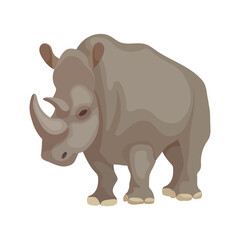 Rhinoceros, a wild animal of the African savannah. Cartoon vector graphics.