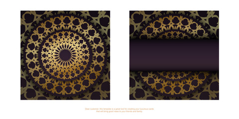 Template Flyer burgundy color with abstract gold ornaments for your design.