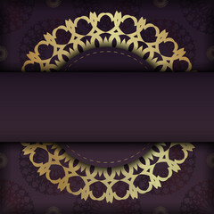 Template Leaflet burgundy with Indian gold ornaments prepared for typography.