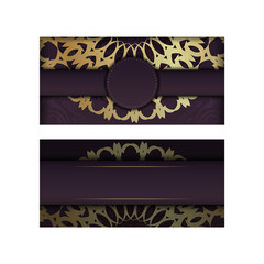 Template Greeting card in burgundy color with a luxurious gold pattern for your design.