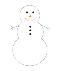 Vector of single snowman with three buttons, stick arms and cheerful smiling face. Holidays, seasonal, wintertime.